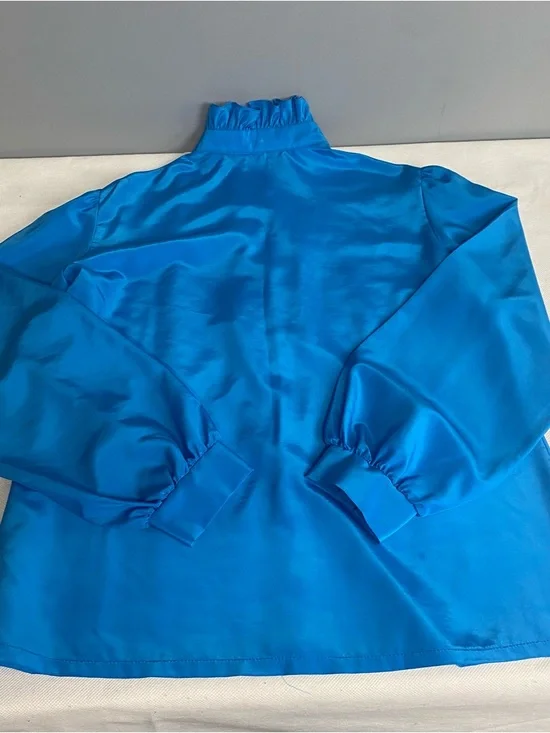 Vtg Jessica West Blouse Tuxedo Ruffle Button Down Blue Blouse Sz 16 Fairycore - Picture 4 of 16